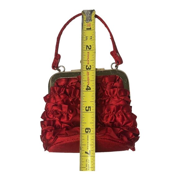 Red Ruffled Satiny Mini Purse Handbag 4”x4” Prom Party Holiday Polyester - Picture 2 of 12